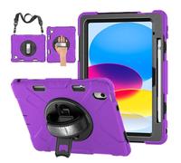 TNP Protective Case for iPad 10.9 Inch 10th Generation 2022 - Shockproof Cover Case with Pencil Holder, Rotating Handle, Adjustable Stand & Shoulder Strap (Model: A2696, A2757, A2777), Purple