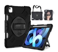 TNP Protective Case for iPad Air 5th 4th Gen 10.9 inch and iPad Pro 11 Inch 4th 3rd 2nd Generation (2022 2021 2020 2018) with Pencil Holder, Handle, Adjustable Stand & Shoulder Strap, Black