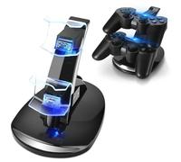 TNP PS3 Controller Charger Stand for Sony Playstation 3 Controller Dualshock 3 Charging, 2 Tier Docking Station Stand and 2 USB PS3 Cable Compatible ports with LED Indicators, Slim Black