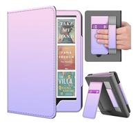 TNP Stand Case for Kindle Paperwhite 12th Generation 2024 / Kindle Colorsoft Signature Edition with Hand Strap & Card Slot - 7" PU Leather Protective Folio Cover with Auto Wake/Sleep, Pink Purple