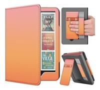 TNP Stand Case for Kindle Paperwhite 12th Generation 2024 / Kindle Colorsoft Signature Edition with Hand Strap & Card Slot - 7" PU Leather Protective Folio Cover with Auto Wake/Sleep, Pink Orange