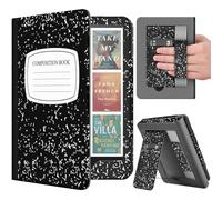 TNP Stand Case for Kindle Paperwhite 12th Generation 2024 / Kindle Colorsoft Signature Edition with Hand Strap - 7" PU Leather Protective Folio Cover with Auto Wake/Sleep, Composition Book Black