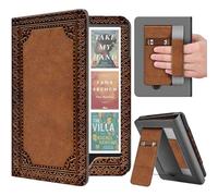 TNP Stand Case for Kindle Paperwhite 12th Generation 2024 / Kindle Colorsoft Signature Edition with Hand Strap & Card Slot - 7" PU Leather Protective Folio Cover with Auto Wake/Sleep, Vintage Brown