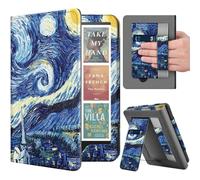 TNP Stand Case for Kindle Paperwhite 12th Generation 2024 / Kindle Colorsoft Signature Edition with Hand Strap & Card Slot - 7" PU Leather Protective Folio Cover with Auto Wake/Sleep, Starry Night