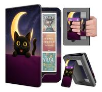 TNP Stand Case for Kindle Paperwhite 12th Generation 2024 / Kindle Colorsoft Signature Edition with Hand Strap & Card Slot - 7" PU Leather Protective Folio Cover with Auto Wake/Sleep, Cat Moon