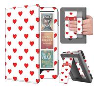 TNP Stand Case for Kindle Paperwhite 12th Generation 2024 / Kindle Colorsoft Signature Edition with Hand Strap & Card Slot - 7" PU Leather Protective Folio Cover with Auto Wake/Sleep, Red Love Heart