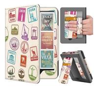 TNP Stand Case for Kindle Paperwhite 12th Generation 2024 / Kindle Colorsoft Signature Edition with Hand Strap & Card Slot - 7" PU Leather Protective Folio Cover with Auto Wake/Sleep, World Stamp