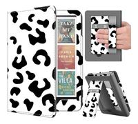 TNP Stand Case for Kindle Paperwhite 12th Generation 2024 / Kindle Colorsoft Signature Edition with Hand Strap & Card Slot - 7" PU Leather Protective Folio Cover with Auto Wake/Sleep, Cow Print