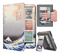 TNP Stand Case with Strap for Kindle Paperwhite 12th Gen 2024 / Kindle Colorsoft Signature Edition - 7" PU Leather Protective Folio Cover with Auto Wake/Sleep & Card Slot, Great Wave