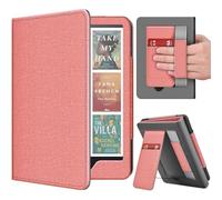 TNP Stand Case with Strap for Kindle Paperwhite 12th Gen 2024 / Kindle Colorsoft Signature Edition - 7" PU Leather Protective Folio Cover with Auto Wake/Sleep & Card Slot, Pink