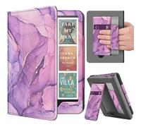 TNP Stand Case with Strap for Kindle Paperwhite 12th Gen 2024 / Kindle Colorsoft Signature Edition - 7" PU Leather Protective Folio Cover with Auto Wake/Sleep & Card Slot, Marble Purple