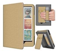 TNP Stand Case with Strap for Kindle Paperwhite 12th Gen 2024 / Kindle Colorsoft Signature Edition - 7" PU Leather Protective Folio Cover with Auto Wake/Sleep & Card Slot, Gold
