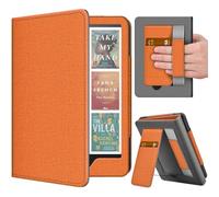 TNP Stand Case with Strap for Kindle Paperwhite 12th Gen 2024 / Kindle Colorsoft Signature Edition - 7" PU Leather Protective Folio Cover with Auto Wake/Sleep & Card Slot, Orange