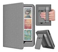 TNP Stand Case with Strap for Kindle Paperwhite 12th Gen 2024 / Kindle Colorsoft Signature Edition - 7" PU Leather Protective Folio Cover with Auto Wake/Sleep & Card Slot, Gray