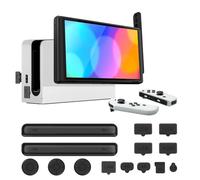 TNP Switch Dust Cover - Dust Proof Kit for Nintendo Switch / OLED - Dust Prevention Cover Case Pack with 11x Soft Rubber Plugs Set and 3x Thumb Grip Caps for Switch / OLED Joy Con