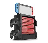 TNP Switch Organizer Station Game Storage Tower Stand for Nintendo Switch/Switch OLED with Dock Holder, 10 Game Case Vertical Shelf, 4 Controller Rack, Joy-con Drawer, Black
