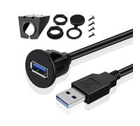 TNP USB 3.0 Flush Mount Cable w/Buckle, Dashboard Panel Dash Mount 1 Port USB Socket Plug Jack Connector Extension Wire Cord Water Resistant Male to Female (1M / 3FT)