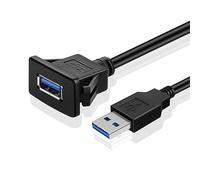 TNP USB 3.0 Flush Mount Cable w/Buckle (Square) Dashboard Panel Dash Mount 1 Port USB Socket Plug Jack Connector Extension Wire Cord Water Resistant Male to Female (1.8M / 6FT)