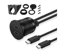 TNP USB C 3.0 Flush Mount Cable, Dual USB Extension Cable 3ft 1M for Car Dashboard with Dash Panel Mount, 2 Port Type C Male to Female Socket Connector Adapter Cord for Boat Marine Motorcycle Vehicle