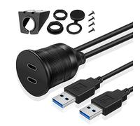 TNP USB C 3.0 Flush Mount Cable, Dual USB Extension Cable 6ft 2M for Car Dashboard with Dash Panel Mount, 2 Port Type A Male to C Female Socket Connector Adapter Cord for Boat Motorcycle Vehicle