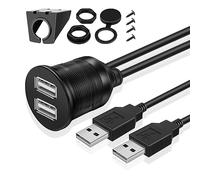 TNP USB Flush Mount Cable - Dashboard Panel Dash Mount 2 Ports Dual USB Socket Plug Jack Connector Extension Wire Cord Waterproof Male to Female for Car Truck Trailer Boat Motorcycle (1M / 3FT)