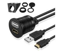 TNP USB HDMI Flush Mount Cable - Dashboard Panel Dash Mount USB + HDMI Port Socket Jack Plug Water Resistant Connector Extension Wire Cord for Car Truck Trailer Boat Motorcycle & More (1M / 3FT)