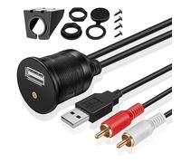 TNP USB RCA Flush Mount Cable - Dashboard Panel Dash Mount Port USB + RCA to USB + 3.5mm AUX Socket Jack Plug Connector Extension Wire Cord for Car Truck Trailer Boat Motorcycle (1.8M / 6FT)