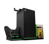 TNP Vertical Stand for Xbox Series X - Series X Charging Station for Controller with 2 Pack 300mAh Rechargeable Battery for Xbox Series X Controller - 10 Slot Game Storage and Headset Hook