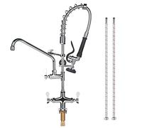 TNROTED 27 inch Height Deck Mount Commercial Faucet with Pre Rinse Sprayer, Single Hole Commercial Restaurant Kitchen Sink Faucet with 12” Swing Spout for Commercial Kitchens Restaurant Hotel