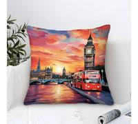TNSGHAVED 3D Printed London Cityscape Throw Pillow Covers Throw Pillow Case Garden Cushion Super Soft Pack of 1 for Patio,Couch, Tent, Balcony And Sofa 45x45cm