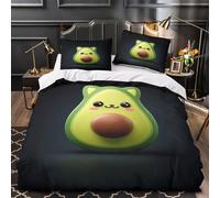 TNSGHAVED Avocado Cat 3D Digital Print Duvet Insert Cover 3pc Premium Microfibre Kawaii Cute Design Quilt Cover 2 Pillowcases Concealed Zipper Lightweight Teens Adults Single (135x200cm)