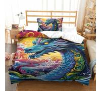 TNSGHAVED Bedding Dragon Set Duvet Cover Set Bedding Set for Kids Boys Girls 3D Printed Comforter Cover Quilt Microfiber Cover Bedroom Collection 3Pcs Single（135x200cm）