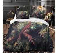 TNSGHAVED exotic lizard jungle 3D Printed Quilt Cover 3pcs 100% Microfibre Anti-Fade Zip vibrant reptile Duvet Cover 2 Pillowcases Breathable Easy Care Bedding Boys Girls Single (135x200cm)