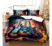 TNSGHAVED Guitar 3D Printed Duvet Cover Set 3 Pieces Bed Duvet Set Soft Microfiber with Zipper Closure，Pillowcases for Teens And Adults Double（200x200cm）