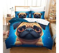 TNSGHAVED Pug 3D Printed Duvet Cover Set 3 Pieces Bedroom Bed Bedding Set Soft Easy Care with Zipper Closure，Pillowcases for Kids Girls Boys Adults Bedroom Double（200x200cm）
