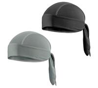 TNSLAND Pack of 2 Sports Bandana Cap, Quick-Drying, Durag Men's Bandana, Men's Women's Running Hat, Men's Headscarf, Summer Hat for Cycling, Climbing, Running, Gym, Black, Grey, multicoloured, 48-56