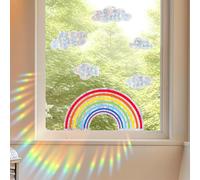 TNSLAND Rainbow Window Stickers White Clouds Rainbow Suncatcher Sticker Bird Protection for Glass Panels Rainbow Sticker Prism Window Sticker Sun Catcher Sticker Colourful Window Film Glass Doors