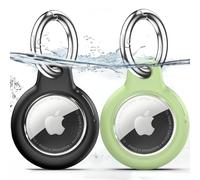 TNSNK Waterproof for Apple Airtag Holder Case with Lock, Airtag Pendant Keyring Case with Keychain for Luggage/Bicycles/Pets (Black + Matcha Green)
