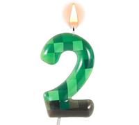 TNT Themed Birthday Candles for Cake, Green Number 2 Pixel Dynamite Cake Toppers for Wedding, Baby Shower, Video Game Party Supplies Decoration