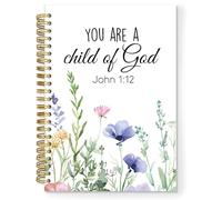 TNUW Christian Floral Spiral Notebook, Bible Verse John 1:12 Scripture Journal Notebooks for Note Taking, Christian Gifts for Women, Bible Journaling Hardcover Notebook Journal, 5.5x8.3 Inch