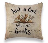 TNUW TUNW Girl Loves Books Throw Pillows Cover, Reading Decor, Reading Nook Decor, Librarian Gifts, Book Lover Gifts, Library Decor Decorative Pillowcase for Home Living Room, 18×18 Inch