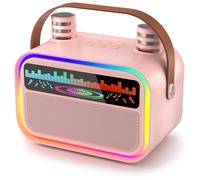 TNVEE Mini Karaoke Machine for Kids with 2 Wireless Mics, Portable Bluetooth Speaker with Voice Prompt & Storage, 3-in-1 Charge Cable, Party Lights, Birthday Gifts for Kids and Adults Girls Boys-Pink