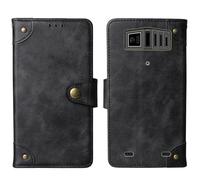 Tnviud Flip Genuine Premium Leather Phone Gel Case for Hammer H Rock 2.4" Cover Etui Protective Protector Wallet Shell Bumper (Black)