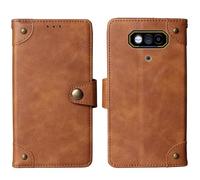 Tnviud Flip Genuine Premium Leather Phone Gel Case for JCB Toughphone E10 4G 6.6" Cover Etui Protective Protector Wallet Shell Bumper (Brown)