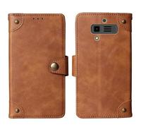 Tnviud Flip Genuine Premium Leather Phone Gel Case for JCB Tradesman 3 4G 2.8" Cover Etui Protective Protector Wallet Shell Bumper (Brown)