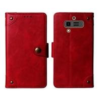 Tnviud Flip Genuine Premium Leather Phone Gel Case for JCB Tradesman 3 4G 2.8" Cover Etui Protective Protector Wallet Shell Bumper (Red)
