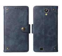 Tnviud Flip Genuine Premium Leather Phone Gel Case for Maxcom Classic MM334 4G 3.2" Cover Etui Protective Protector Wallet Shell Bumper (Blue)