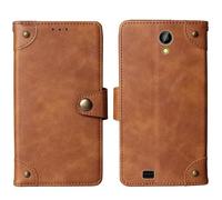Tnviud Flip Genuine Premium Leather Phone Gel Case for Maxcom Classic MM334 4G 3.2" Cover Etui Protective Protector Wallet Shell Bumper (Brown)