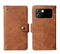 Tnviud Flip Genuine Premium Leather Phone Gel Case for TTfone TT280 4G 2.8" Cover Etui Protective Protector Wallet Shell Bumper (Brown)
