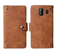 Tnviud Flip Genuine Premium Leather Phone Gel Case for Ulefone Armor Mini 3 2.8" Cover Etui Protective Protector Wallet Shell Bumper (Brown)